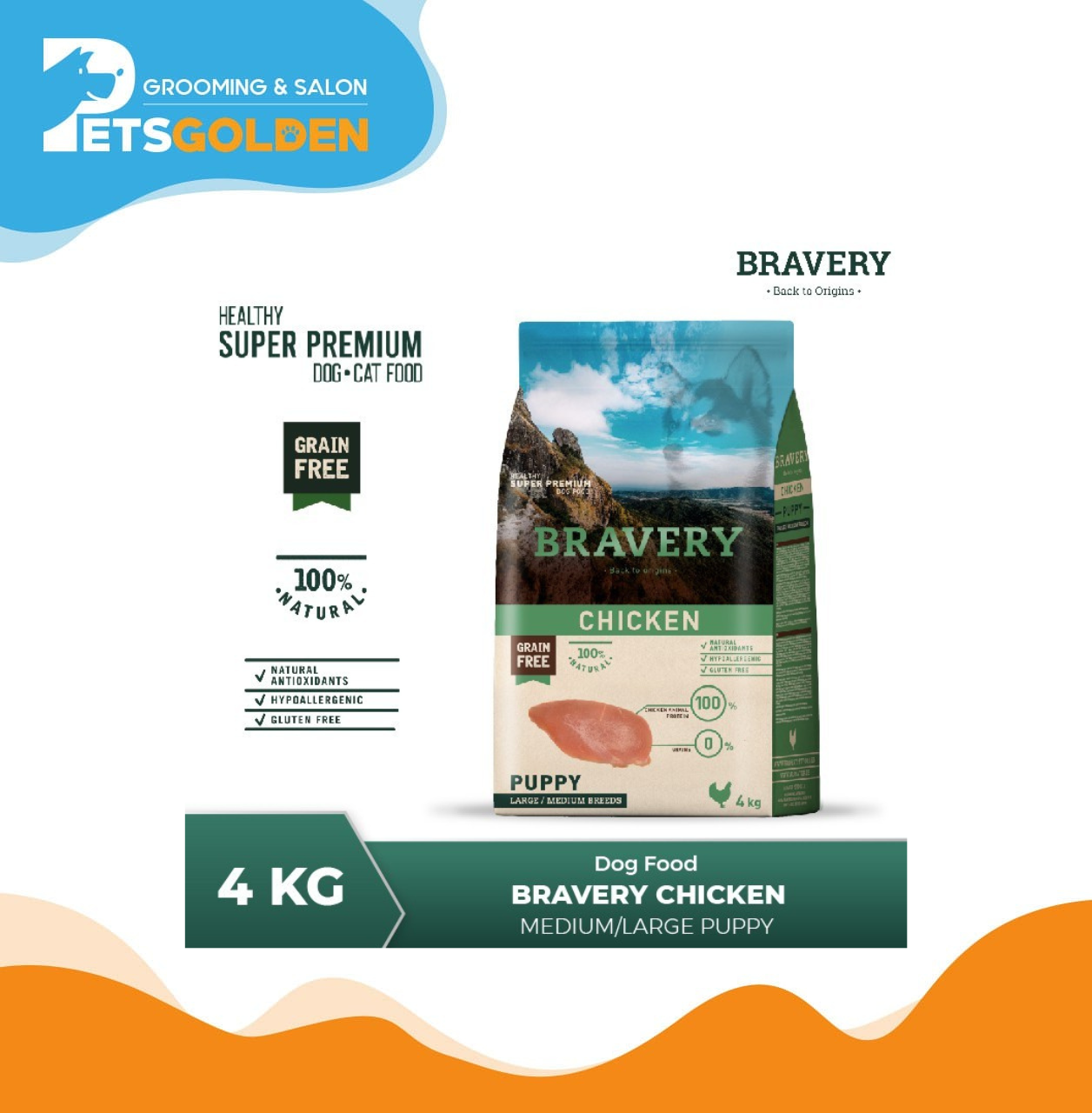 Bravery Dog Medium Large Puppy Chicken 4 Kg