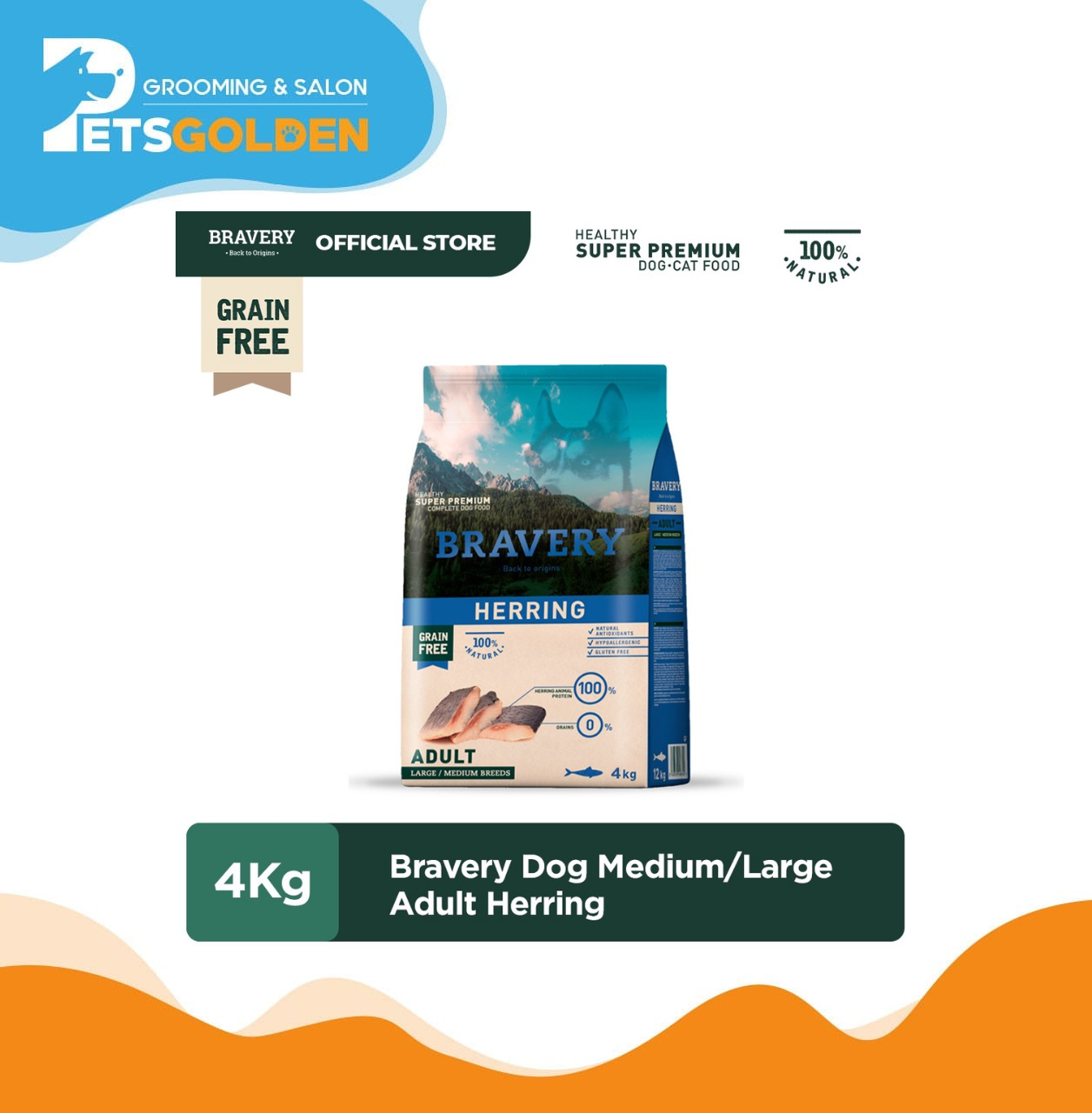 Bravery Dog Medium Large Adult Herring 4 Kg